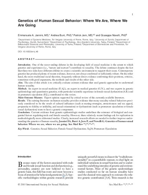 Genetics of Human Sexual Behavior: Where We Are, Where We。